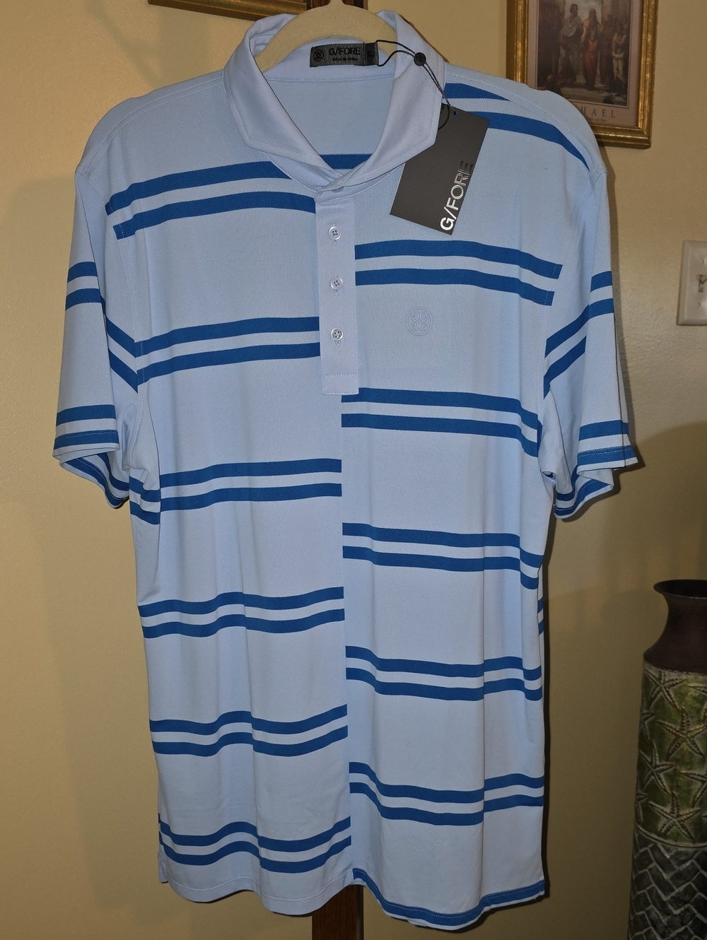 G/FORE Light Blue Polo with Blue Stripe Detail